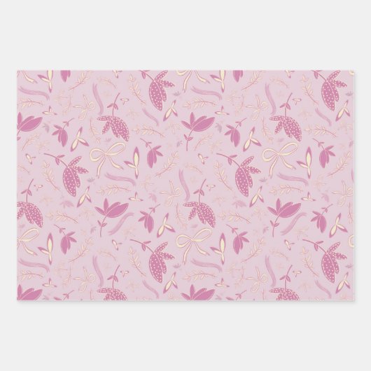 デリケートなパステル花模様と弓 ラッピングペーパーシート (正面)
