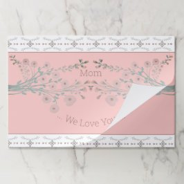 デリケートなピンクとターコイズフローラ紙ランチョンマット ペーパーパッド