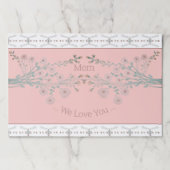 デリケートなピンクとターコイズフローラ紙ランチョンマット ペーパーパッド (正面)