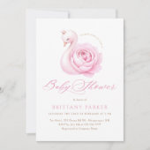 デリケートなピンクのスワンフローラベビーシャワー 招待状 (正面)