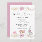 デリケートなピンクのフローラベビーシャワー招待状 招待状 (正面/裏面)