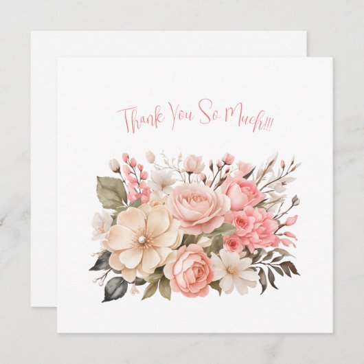 デリケートなピンクフローラブーケありがとうノートカード サンキューカード (正面/裏面)