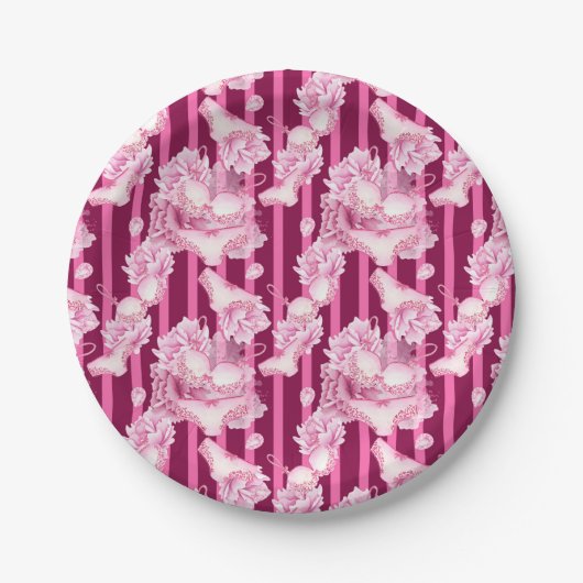 デリケートなピンクランジェリーブライダルシャワー紙プレート ペーパープレート (正面)