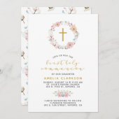 デリケートなフローラとコットンのファーストコミュニオン 招待状 (正面/裏面)
