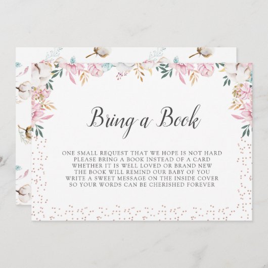 デリケートなフローラと綿で本を持ってくる 招待状 (正面/裏面)