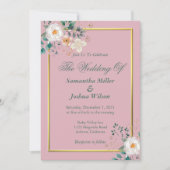 デリケートなフローラと金ゴールド縁ど招待状 招待状 (正面)