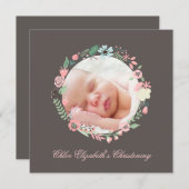 デリケートなフローラリース《キリスト教》洗礼式や命名式 招待状 (正面/裏面)