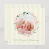 デリケートなフローラリース《キリスト教》洗礼式や命名式 招待状 (正面/裏面)