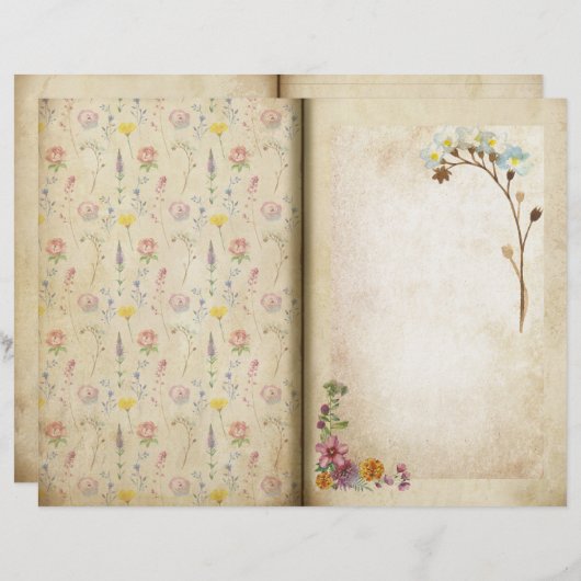 デリケートなフローラヴィンテージスタイルジャーナル・ページ (正面/裏面)