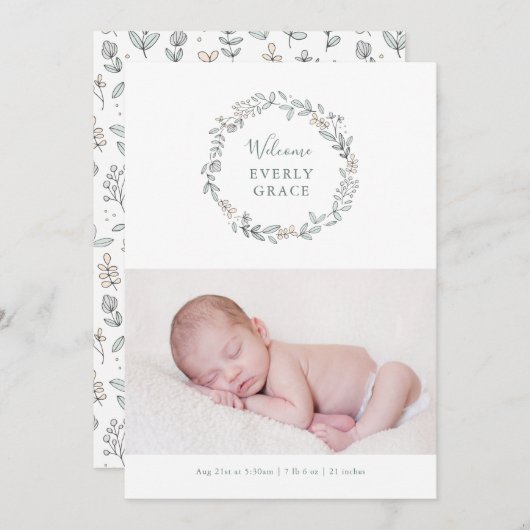 デリケートなフローラ誕生の発表 案内状 (正面/裏面)