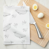 デリケートなベルーガクジラと海藻イラストレーション キッチンタオル (四つ折り)