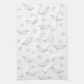 デリケートなベルーガクジラと海藻イラストレーション キッチンタオル (縦)