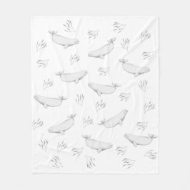 デリケートなベルーガクジラと海藻イラストレーション フリースブランケット