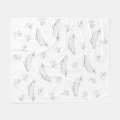 デリケートなベルーガクジラと海藻イラストレーション フリースブランケット (正面(横))