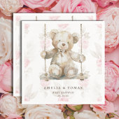 デリケートなベージュテディベアピンクフローラベビーガール スタンダードカクテルナプキン