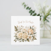 デリケートなベージュフローラブーケありがとうノートカード サンキューカード (スタンド正面)