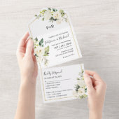 デリケートなホワイトクリームフローラエレガントな結婚式 オールインワン招待状 (貼ってはがせる)