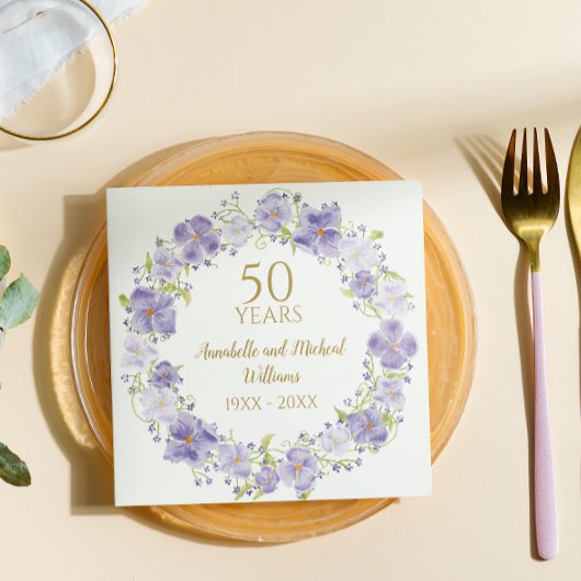 デリケートなラベンダーフローラガーランド結婚50th スタンダードカクテルナプキン