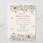 デリケートなワイルドフラワーズ&蝶ブライダルシャワー 招待状 (正面)