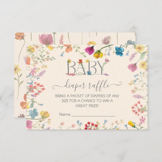 デリケートなワイルドフラワーフローラガーデンおむつラッフル 出欠カード (正面/裏面)