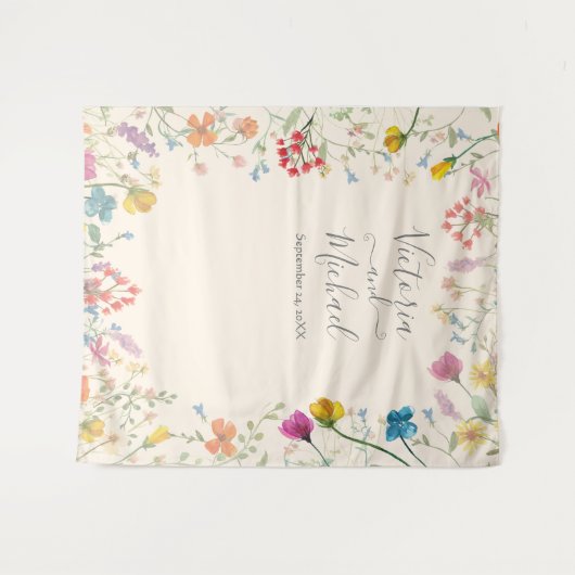 デリケートなワイルドフラワーフローラ庭園の結婚式 タペストリー (正面(横))