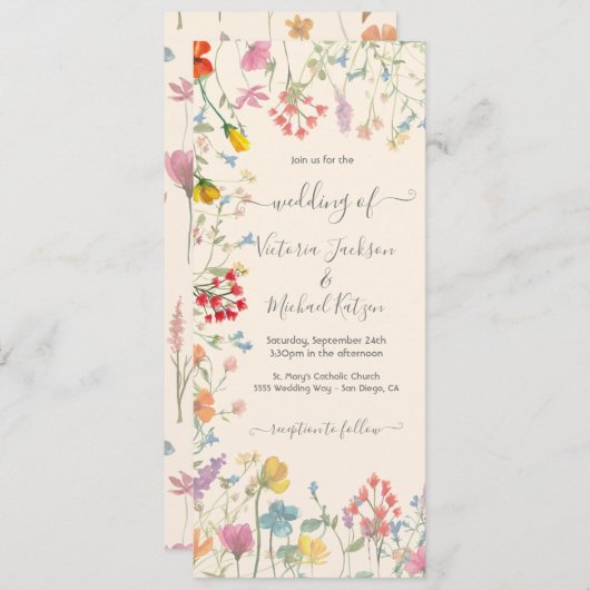 デリケートなワイルドフラワーフローラ庭園の結婚式 招待状 (正面/裏面)