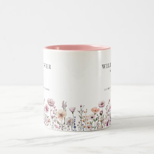 デリケートなワイルドフラワーベビーシャワーマグカップ – ほこりっぽいピンクW ツートーンマグカップ (中央)