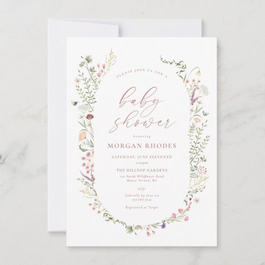 デリケートなワイルドフラワーベビーシャワー招待状 招待状 (正面)
