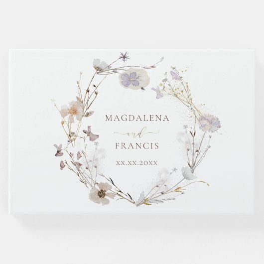 デリケートな乾燥した花結婚リース ゲストブック (正面)