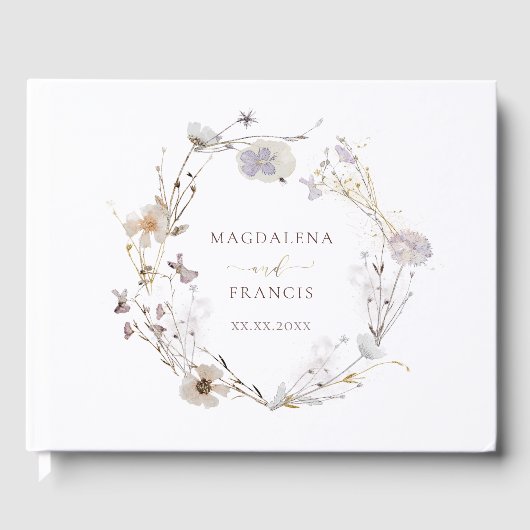 デリケートな乾燥した花結婚リース ゲストブック (正面)