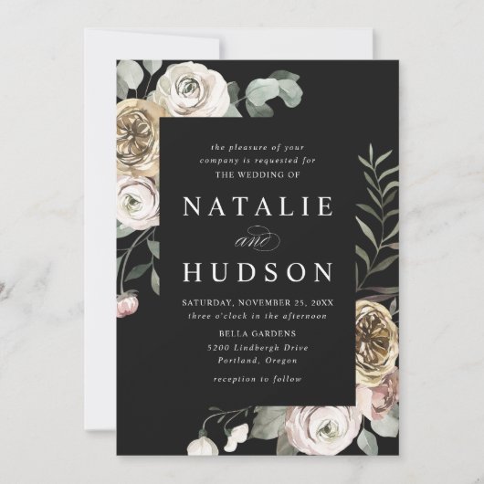 デリケートな冬のフローラ結婚フレーム 招待状 (正面)