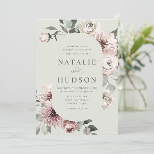 デリケートな冬のフローラ結婚フレーム 招待状 (スタンド正面)