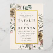 デリケートな冬のフローラ結婚フレーム 箔招待状 (正面)