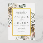 デリケートな冬のフローラ結婚フレーム 箔招待状 (正面)
