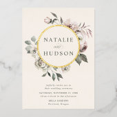 デリケートな冬のフローラ結婚フレーム 箔招待状 (正面)
