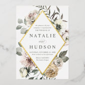 デリケートな冬のフローラ結婚フレーム 箔招待状 (正面)