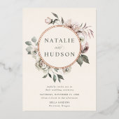 デリケートな冬のフローラ結婚フレーム 箔招待状 (正面)
