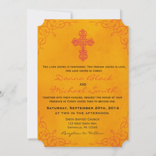 デリケートな十字宗教結婚式招待状 招待状 (正面)