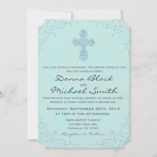 デリケートな十字宗教結婚式招待状 招待状 (正面)