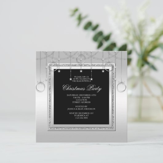 デリケートな星とリングや輪クリスマスパーティー 招待状 (スタンド正面)