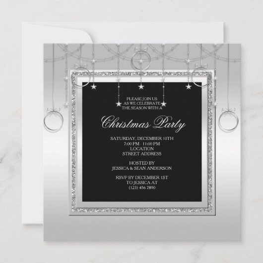 デリケートな星とリングや輪クリスマスパーティー 招待状 (正面)