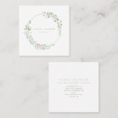 デリケートな春フローラリースピンクアンドグリーン スクエア名刺 (正面/裏面)