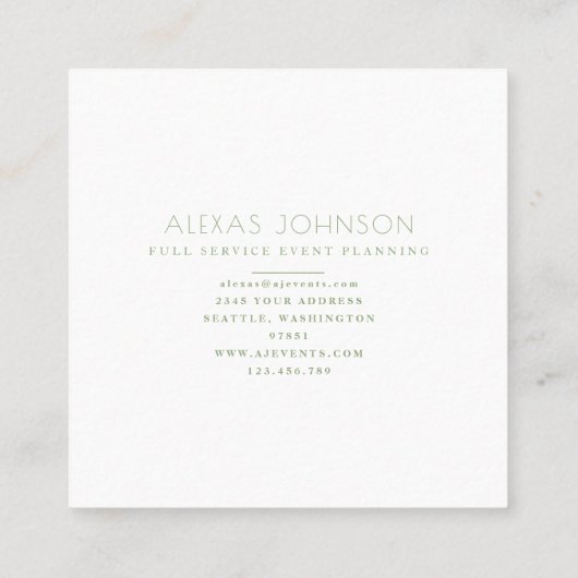 デリケートな春フローラリースピンクアンドグリーン スクエア名刺 (裏面)