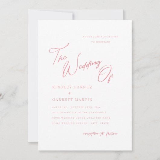 デリケートな書道ピーチピンク結婚式招待状 招待状 (正面)