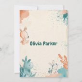 デリケートな桃とティール(緑がかった色)水彩動物ベビー 招待状 (裏面)