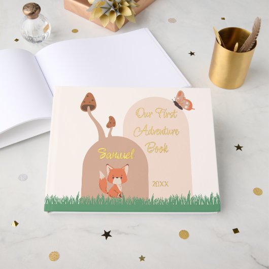 デリケートな森をテーマにしたキツネファーストメモリブック ゲストブック (正面見開き)
