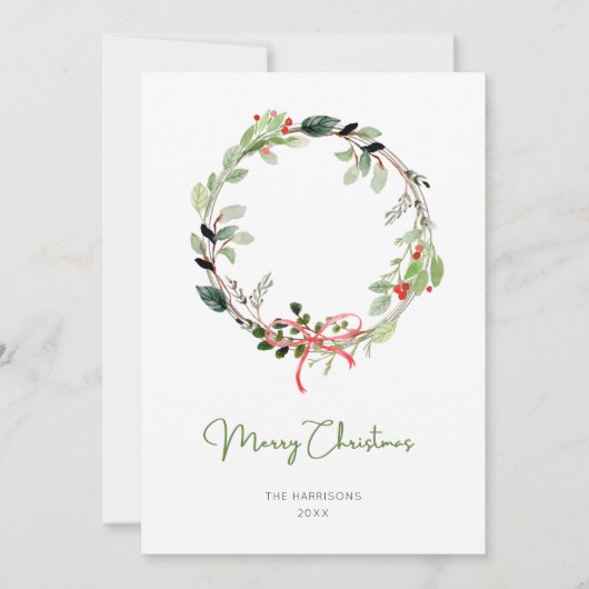 デリケートな水の色クリスマスリース シーズンカード (正面)