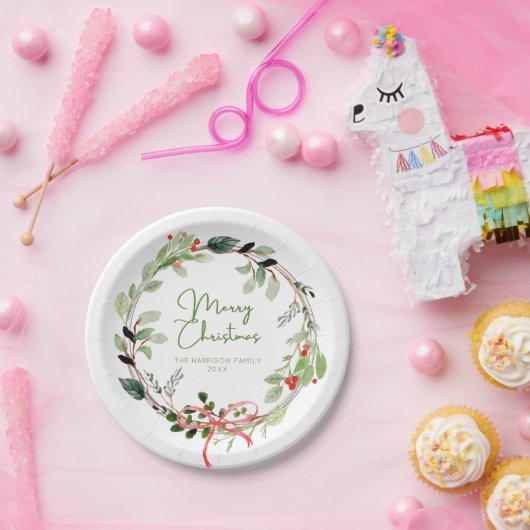 デリケートな水の色クリスマスリース ペーパープレート (パーティー)