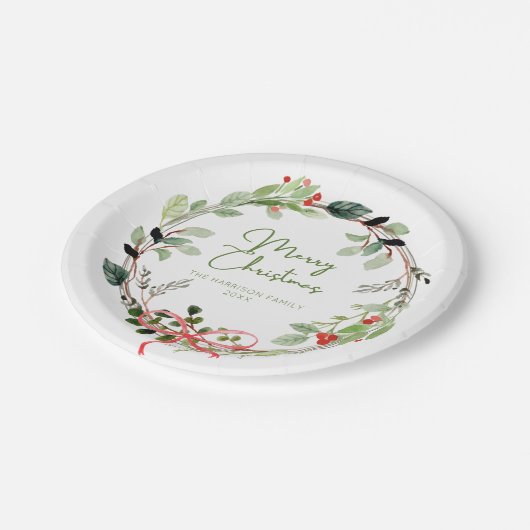 デリケートな水の色クリスマスリース ペーパープレート (アングル)