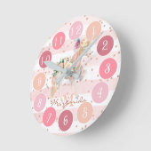 デリケートな水彩ユニコーンピかわいらしンクモノグラムR ラウンド壁時計 (傾斜)